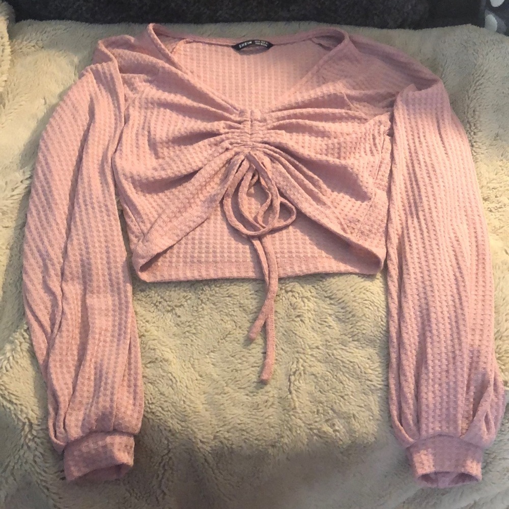 🎉4 for $20 SHEIN Long Sleeve Tie Up Crop Top, size XS